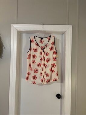 Talbots Women’s Size 14 W ivory pink black tank Top Sleeveless Top Shirt NWOT